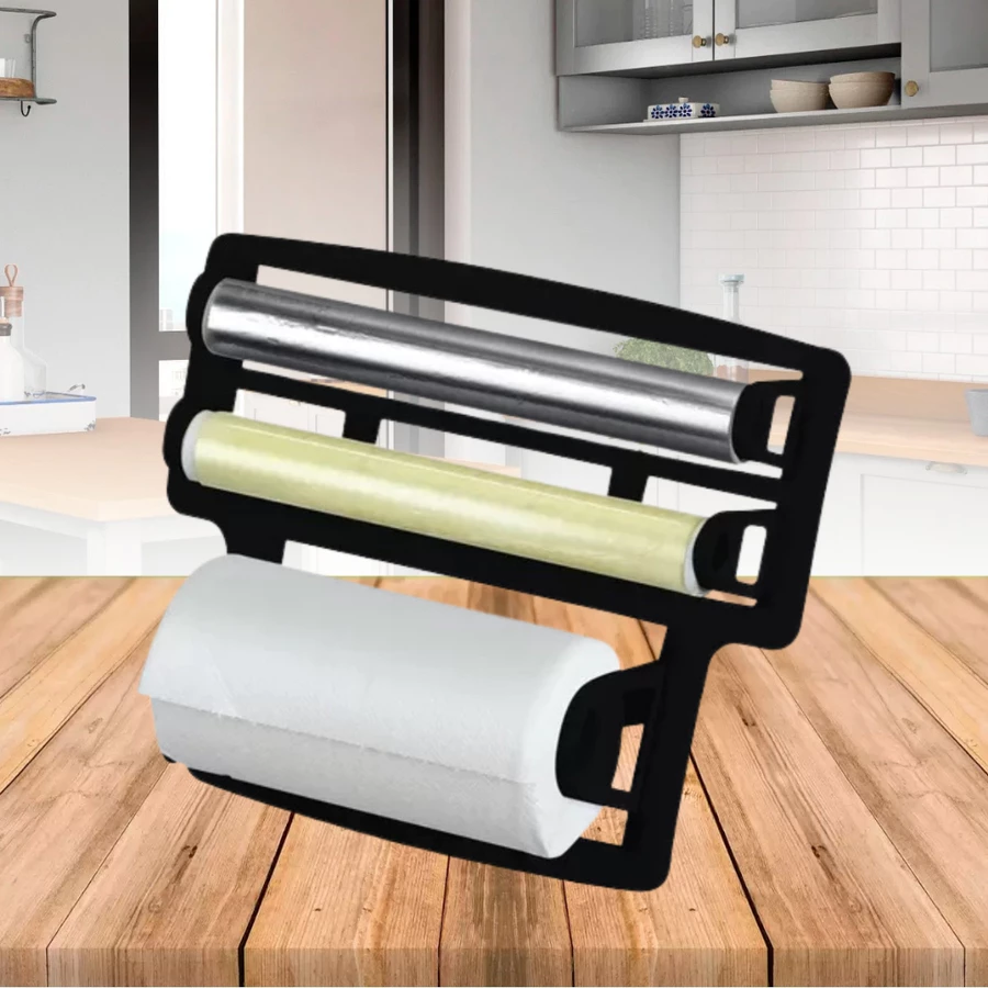 Suporte Triplo parede Rolos Porta Papel Toalha Alumínio Filme Utensílios